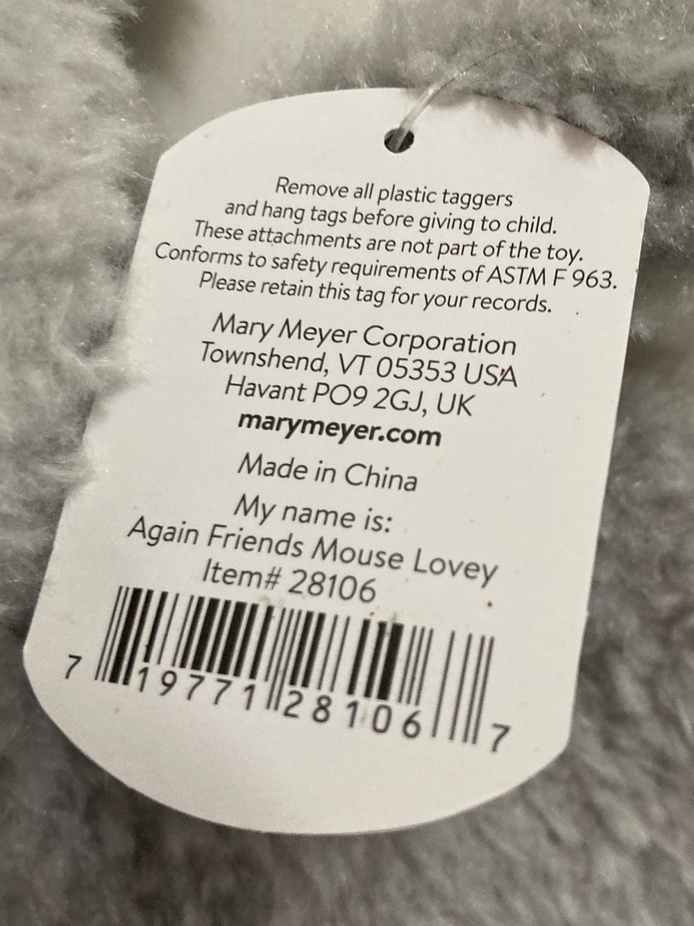 NEW Mary Meyer Baby Again Friends Mouse Lovey 13" Security Blanket Gray Recycled - Picture 6 of 9